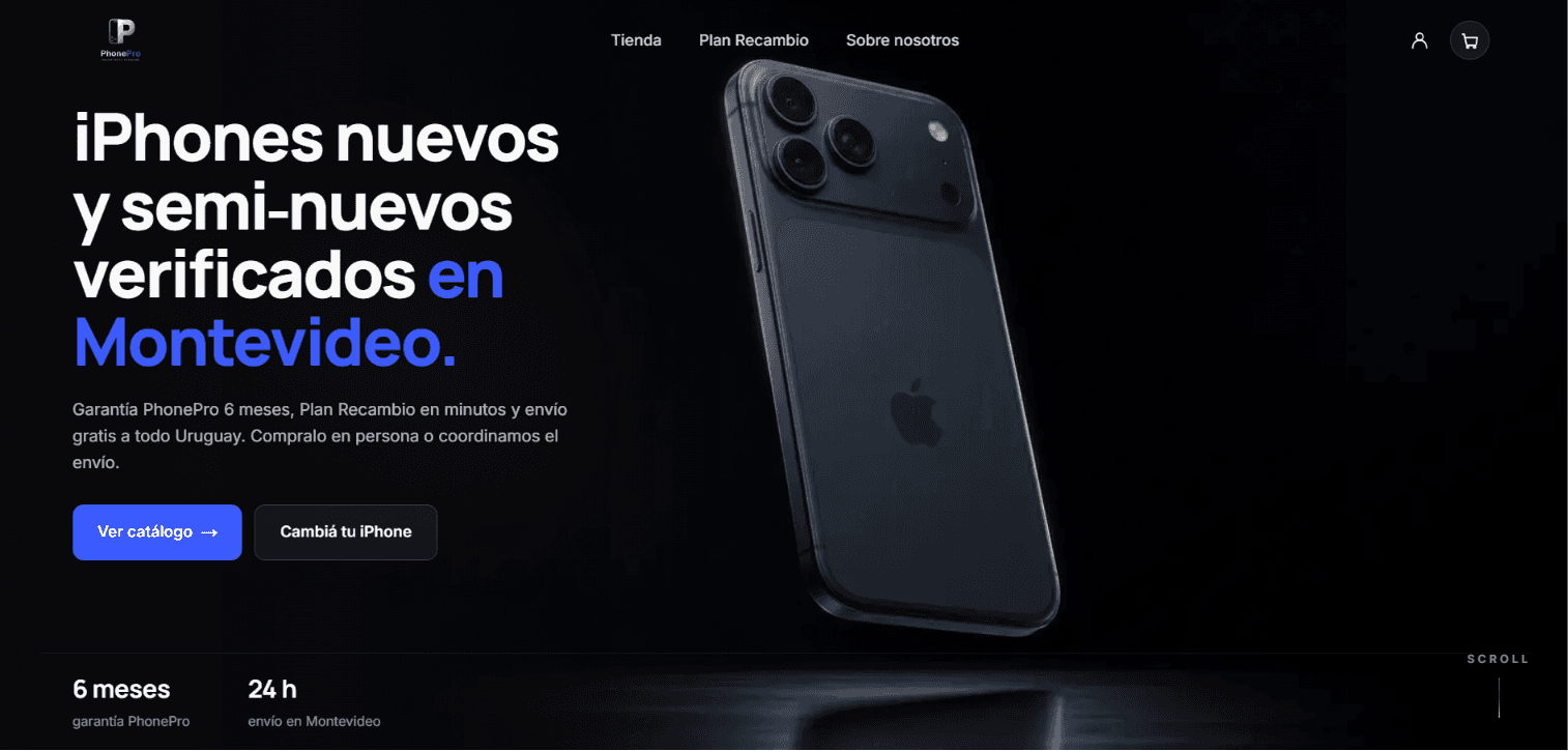 Home de phonepro.com.uy — iPhones nuevos y semi-nuevos verificados en Montevideo